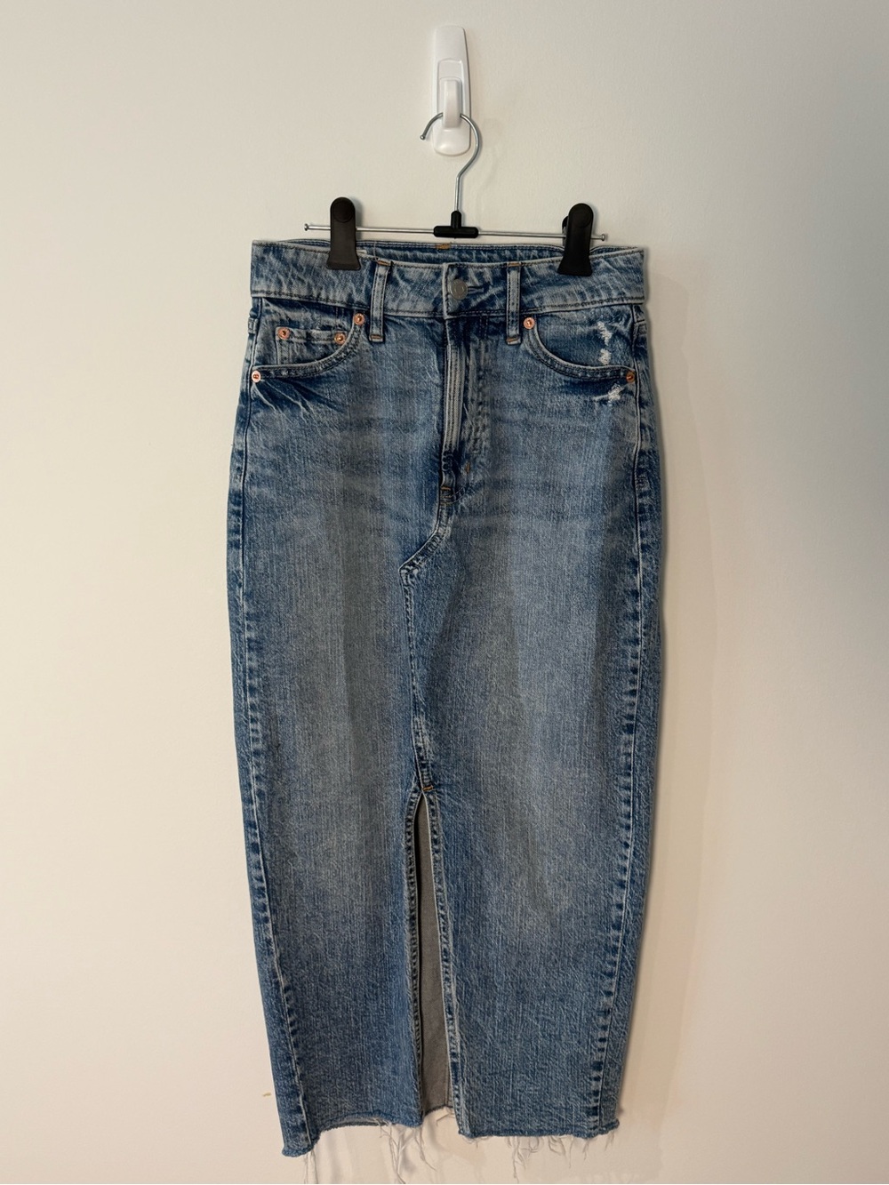 Vintage Y2K Gap Denim Distressed Maxi Skirt — c. 2000